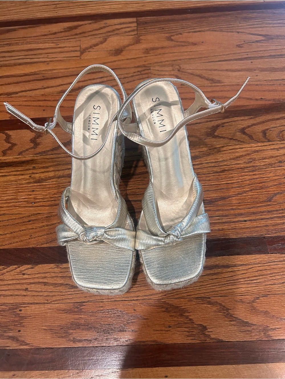 SIMMI London Silver Knot-Front Ankle-Strap Heels